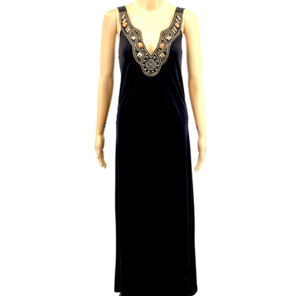 Studio Y Beaded Appliqué V-Neck Maxi Dress Boho - Picture 2 of 7